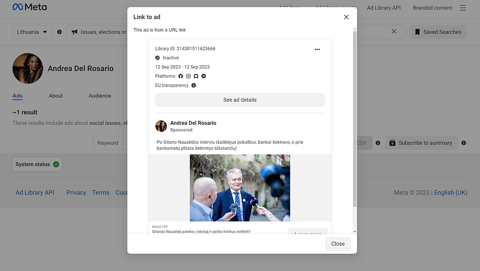 „Facebook“ puslapis, vedantis į netikrą naujienų portalą