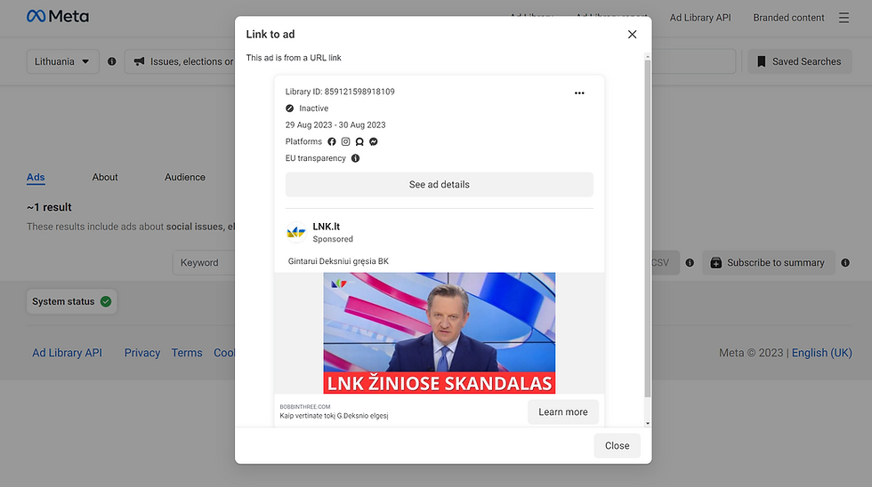Netikras „Facebook“ puslapis „LNK.lt“, apsimetantis LNK ir vedantis į netikrą „Delfi“ portalą