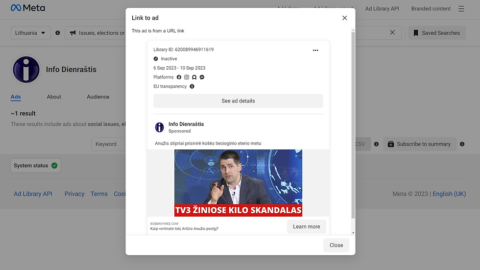 Netikras „Facebook“ puslapis „Info Dienraštis“, apsimetantis „Info TV“ ir vedantis į netikrą „Delfi“ portalą
