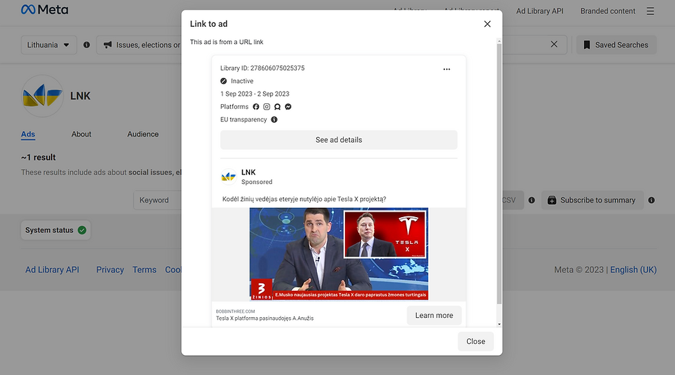 Netikras „Facebook“ puslapis „LNK“, apsimetantis LNK ir vedantis į netikrą „Delfi“ portalą
