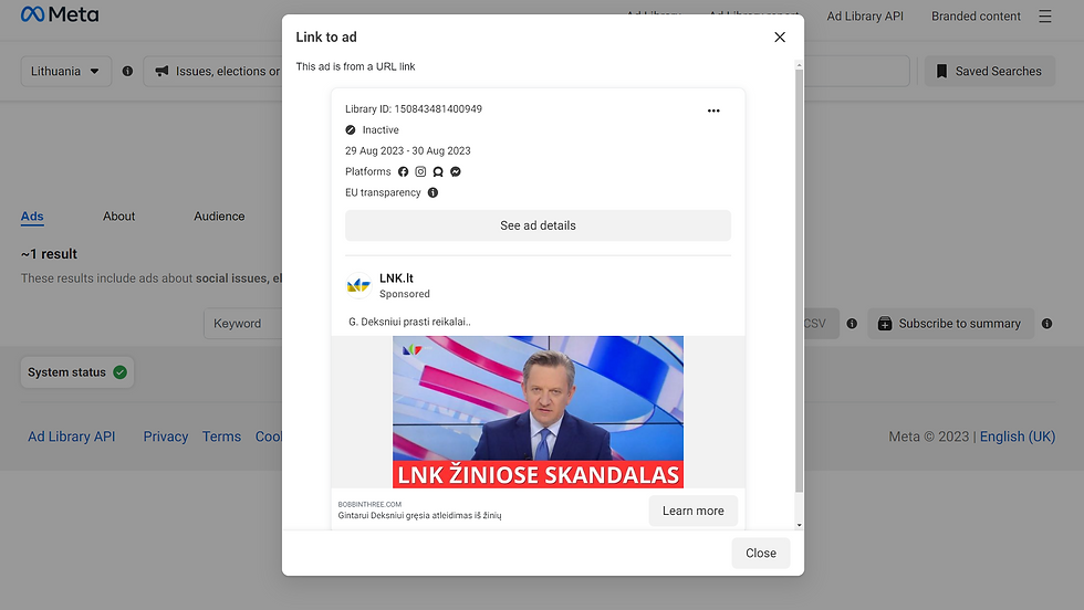 Netikras „Facebook“ puslapis „LNK.lt“, apsimetantis LNK ir vedantis į netikrą „Delfi“ portalą