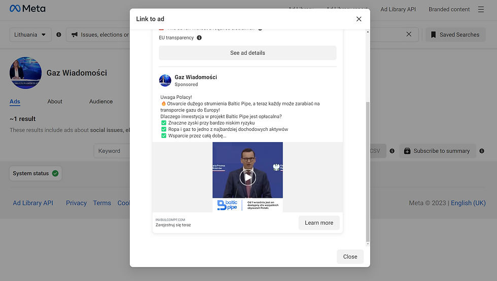 „Facebook“ puslapis, vedantis į netikrą naujienų portalą