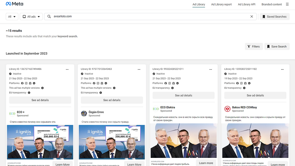„Facebook“ puslapiai, vedantys į netikrą „Delfi“ naujienų portalą ir „Ignitis“ apsimetančią investavimo platformą