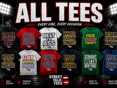 Street Talk Tees graphic t-shirt collection with bold statement shirts for game day, pride, parties, and everyday wear
