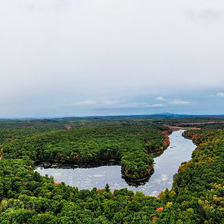 The pond at Moore State Park photographed from the sky.