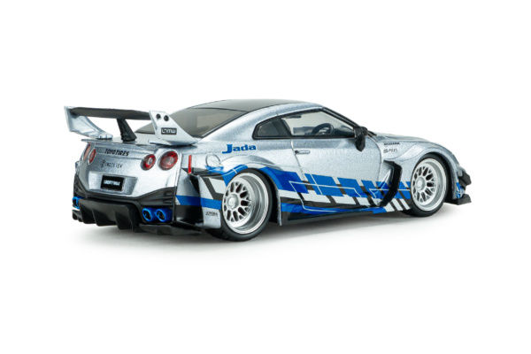 Miniatura: SOLIDO - Nissan GT-R (R35) LIBERTY WALK SILHOUETTE – silver/blu stripes 2020