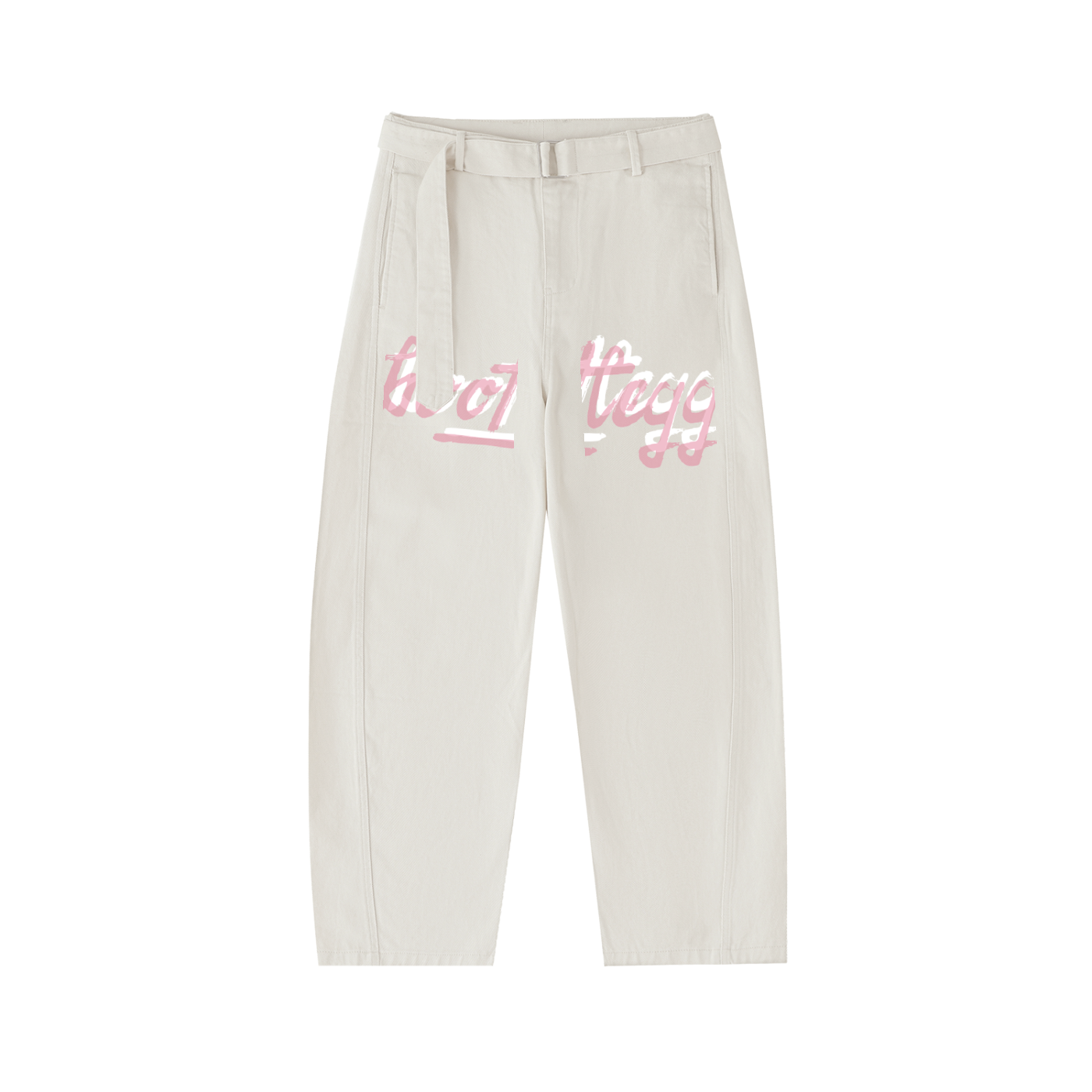 Twisted-Seam Belted Curved-Blade Pants