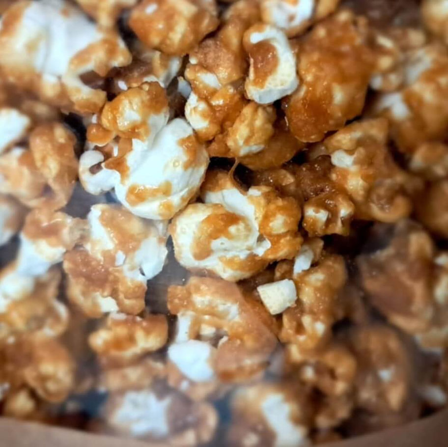 Caramel Corn in a clear bag close up