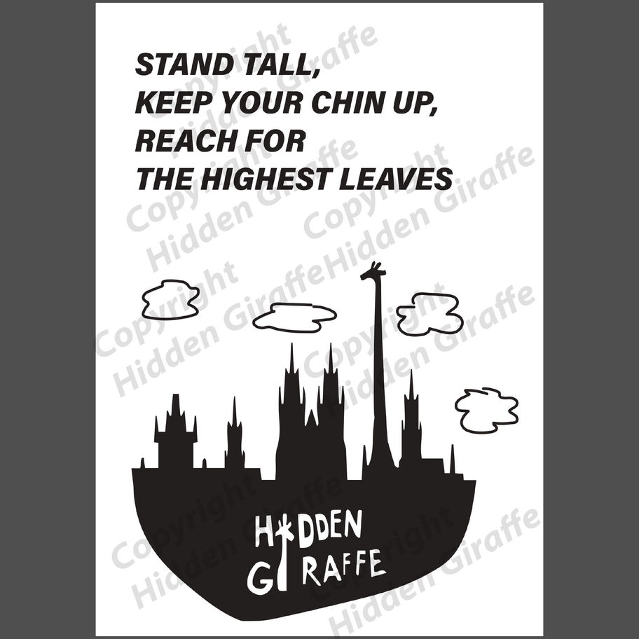 Black and white poster Keep Your Chin Up with motivational quote, inspirational wall art on neutral grey background