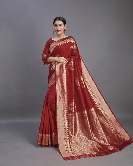 Thumbnail: Banarasi Silk Jacquard Saree With Blouse
