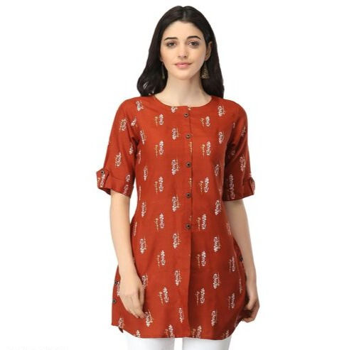 Thumbnail: Rayon Anarkali Model Foil Print Short Kurti
