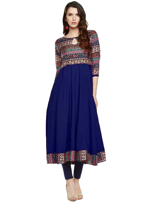 Hiba Stylisy American Crepe Printed Kurti, Blue Color