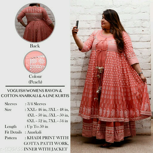 Cotton Anarkali Womens Kurti, Peach Color