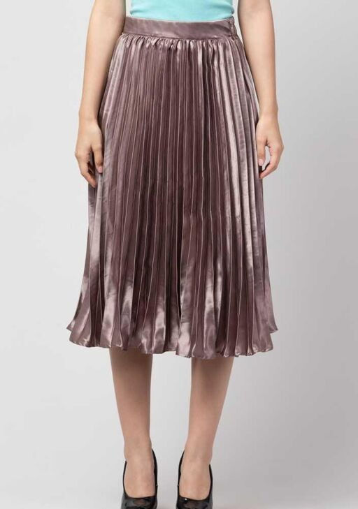 Thumbnail: Women Satin Solid Pleated Skirt