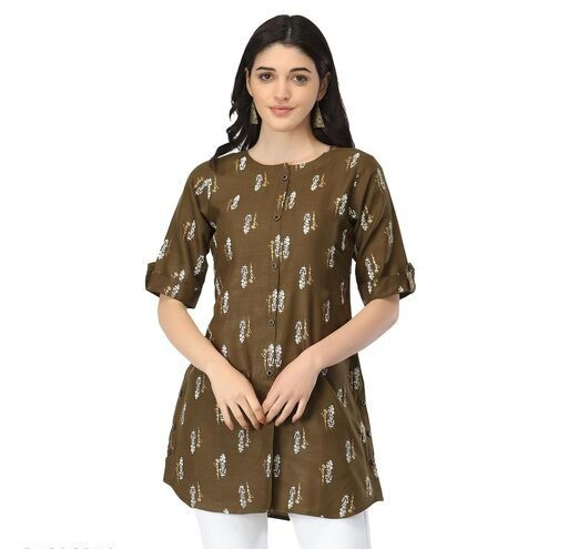 Thumbnail: Rayon Anarkali Model Foil Print Short Kurti