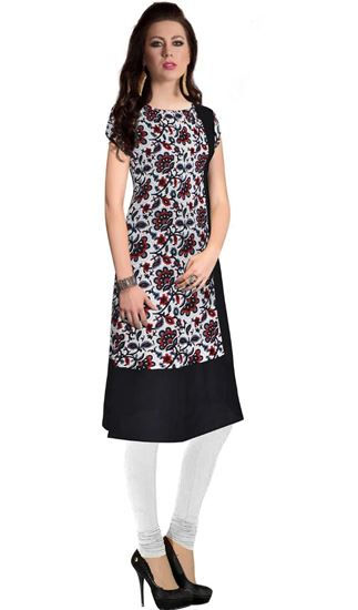 American Crepe 39 Inch Flower Printed Kurti, Black Color