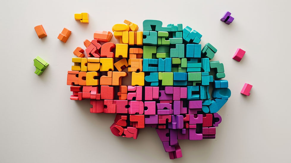 Colorful wooden blocs shaping a brain