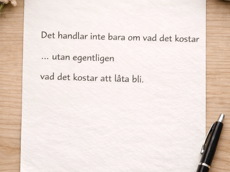 Papperslapp med text om vad det kostar att låta bli att förändra sina reaktioner – hypnoterapi och investering i sig själv