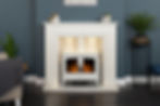 Grevena Marble Fireplace Suite with Gemini Electric Stove in Living Room