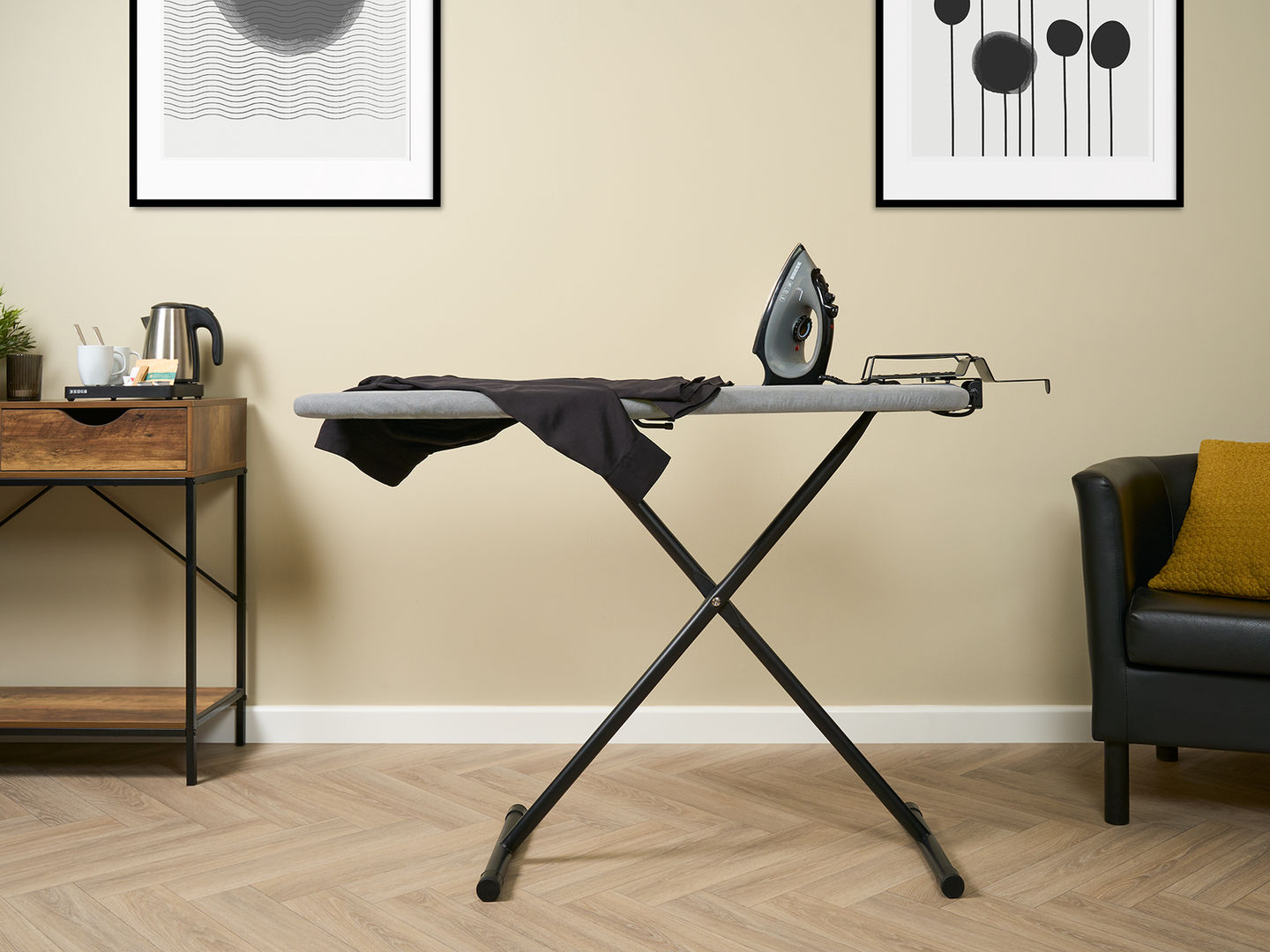 Oxford Ironing Centre in Light Grey with 1200W Steam Iron lifestyle