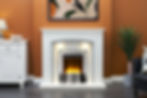 Barcelona Marble Fireplace with Neo Electric inset Fire Front Lifestyle