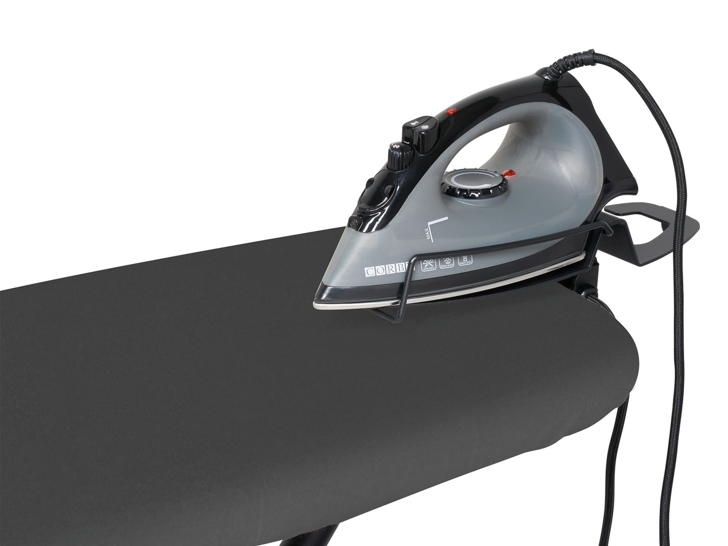 Oxford Ironing Centre in Dark Grey with 1200W Steam Iron detail