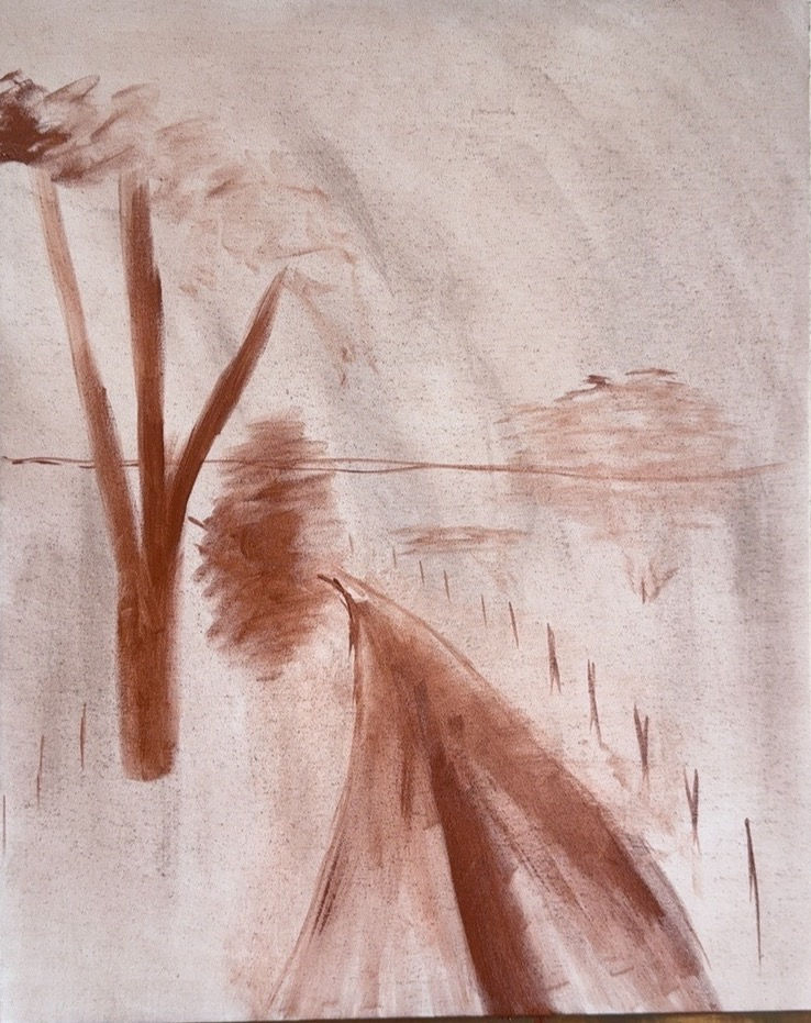 The first sketch — before there was colour, there was already a tree, a road and an open horizon.