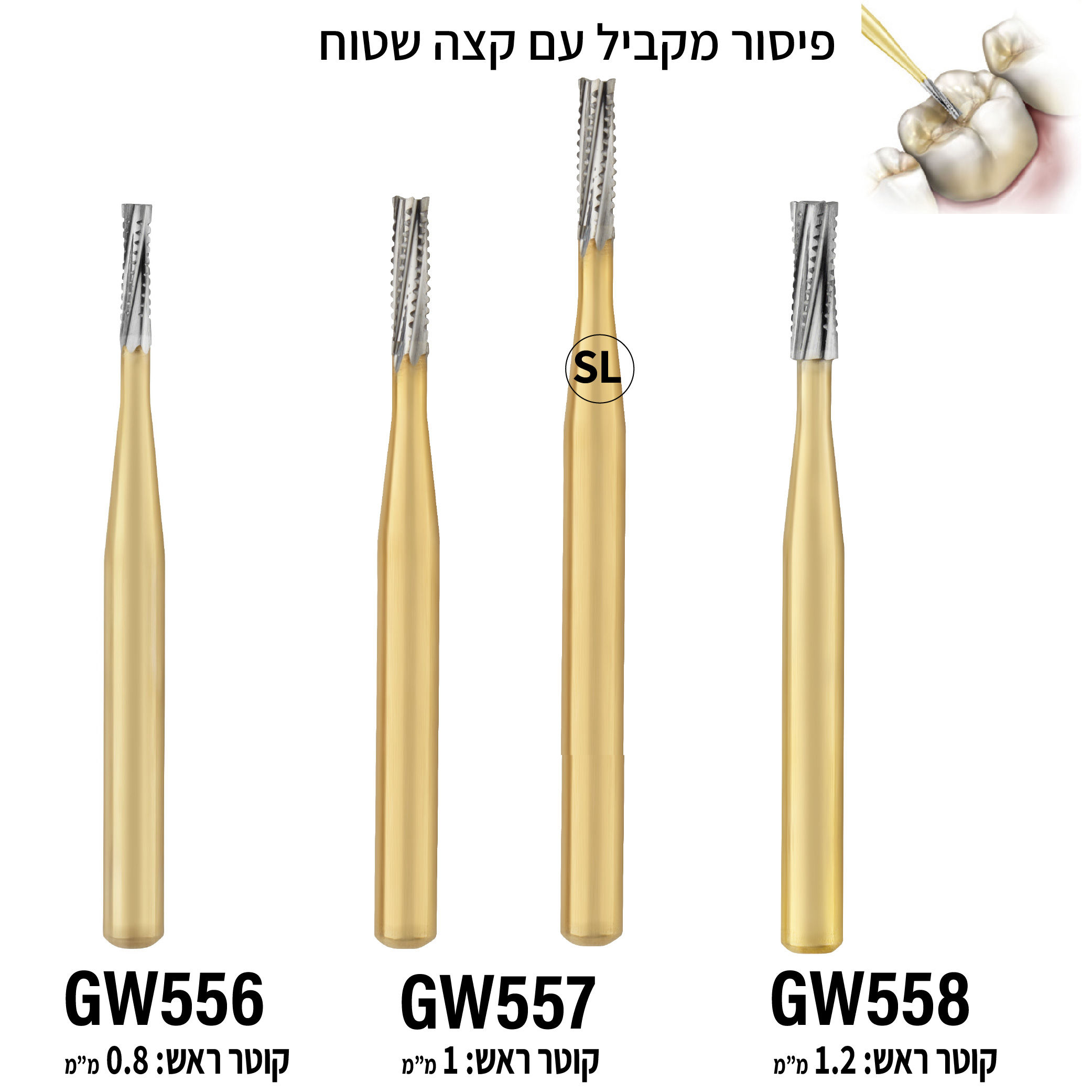 GREAT WHITE מקדחי ליטוש דנטלי פיסור מקביל קצה שטוח