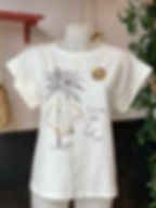 T-shirt coton écru palmier coquillage doré