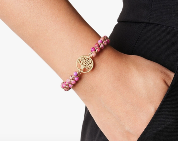 Thumbnail: Yoga Bracelet - Jasper Pink Tree of Life Pendant