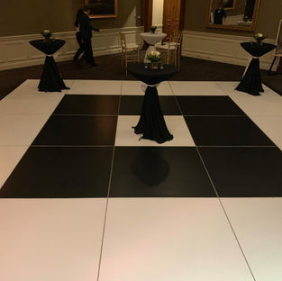 Event/Wedding Rental Company - White & Black Dance Floor (not checkered) for Wedding Reception with Cocktail Tables with Black Linens