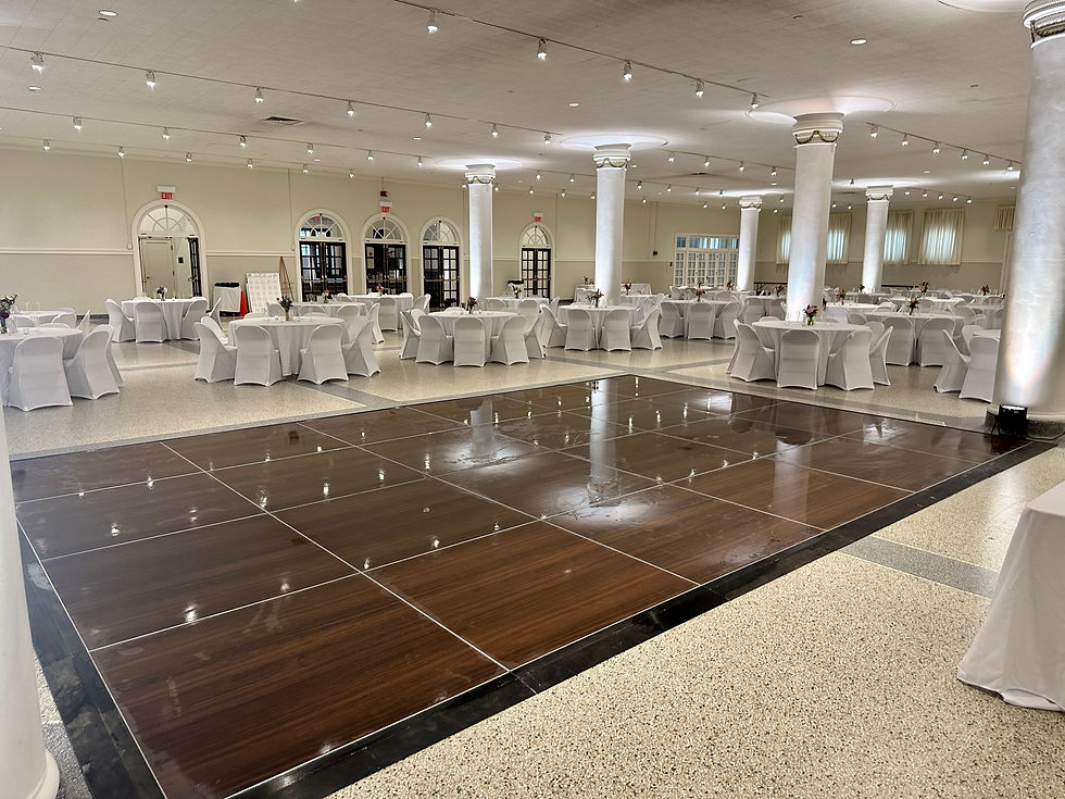 Indoor Wedding Reception with Dark Grain Dance Floor