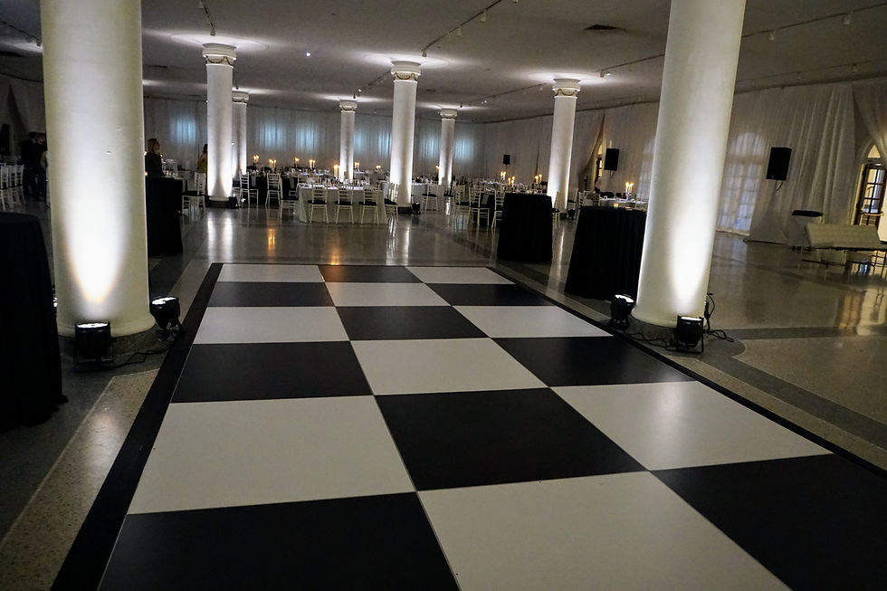 Indoor Wedding Reception with Black & White Checkered Dance Floor