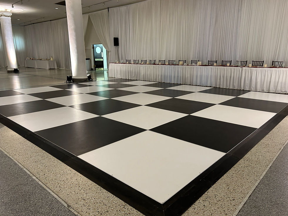 Indoor Wedding Reception with B&W Dance Floor