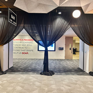 Black Silk Pleated Wall Draping at Entrance Doors for indoor event