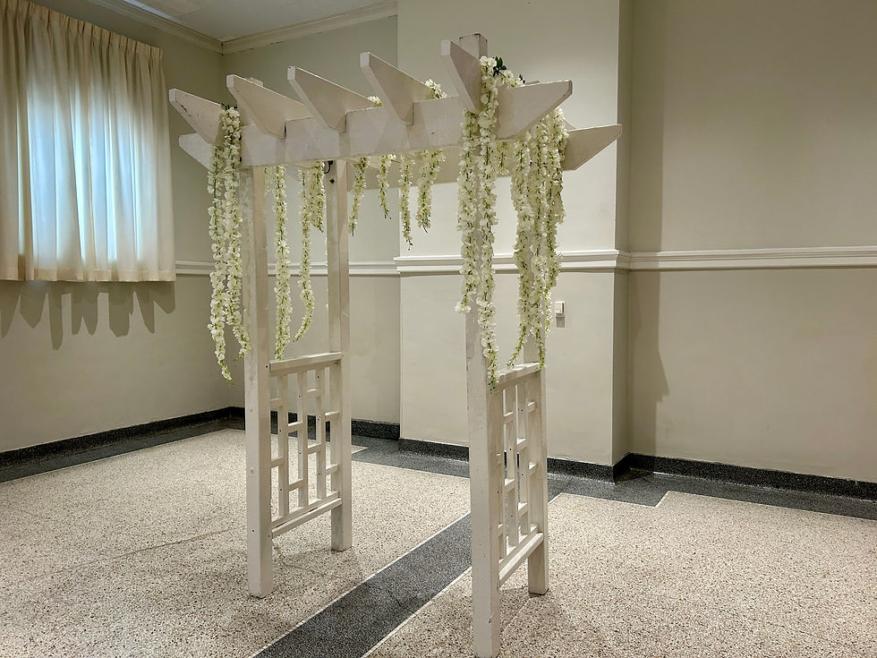 Indoor Wedding Ceremony White Wood Arbor with Wisteria