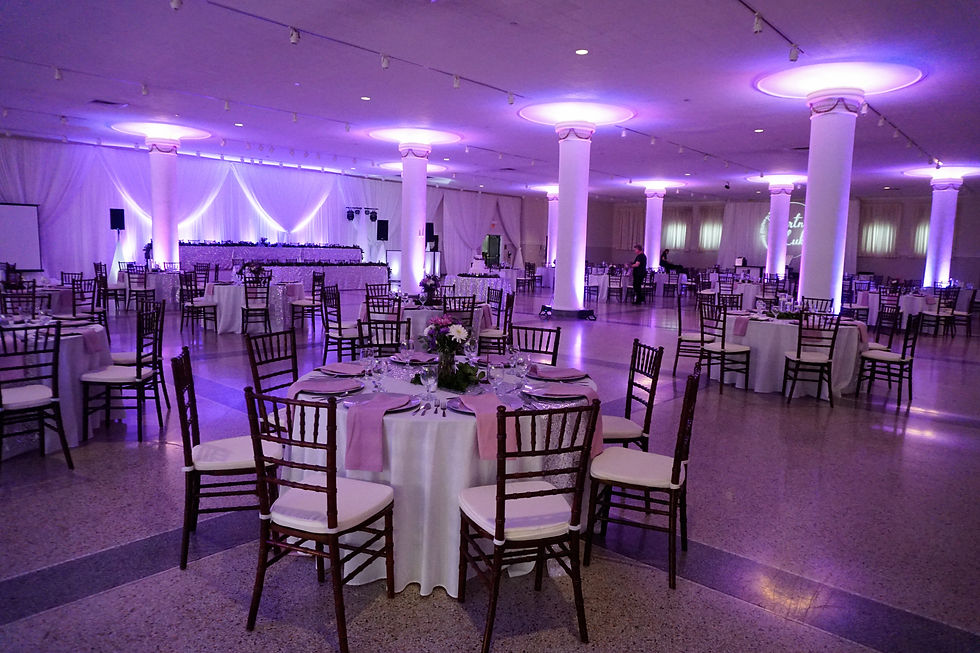 Indoor Wedding Reception with Purple Uplighting and GOBO Projection