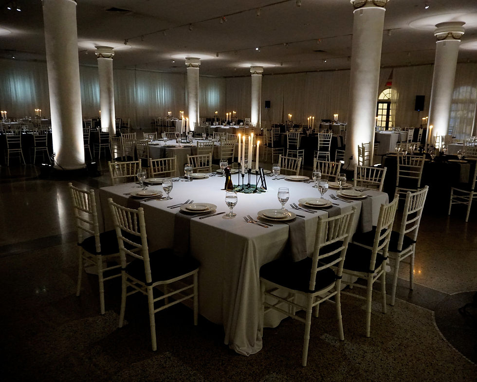 Indoor Wedding Black & White Reception with Downlighting