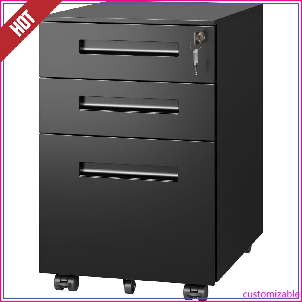 3-Drawer Metal File Cabinet Lock Mobile Under Desk Printer Stand A4 F4 Letter Le