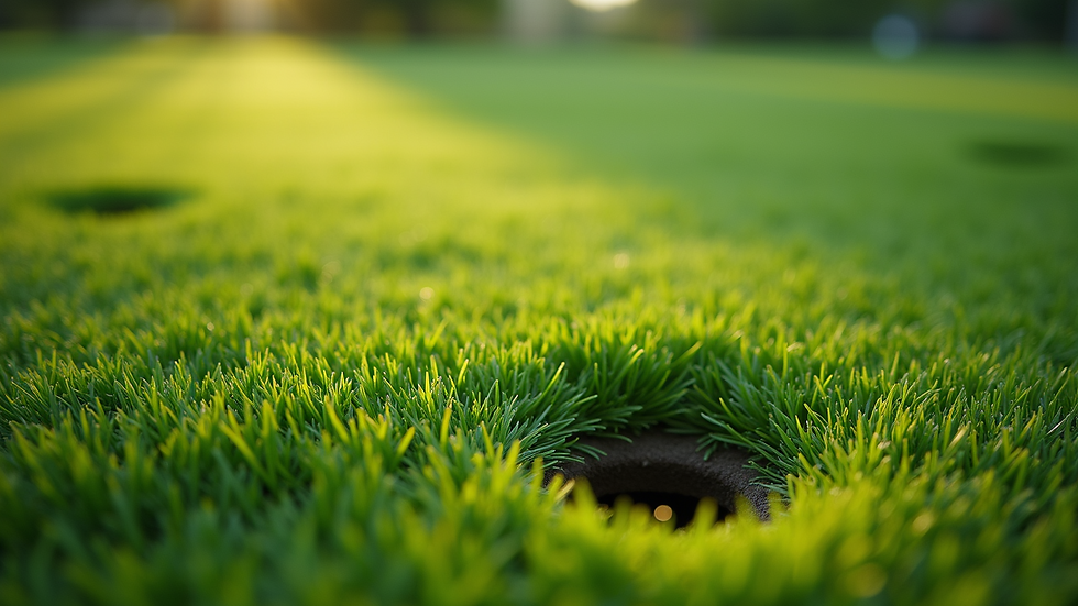 Close-up view of aeration holes in a green lawn