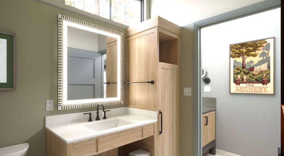 sleek and modern vanity and bathroom at the brand new Disney vacation club cabins at Fort Wilderness Resort
