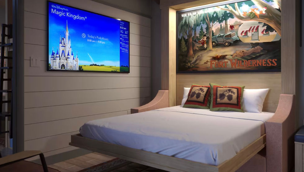 55" tv over a bed at the brand new Disney World cabins