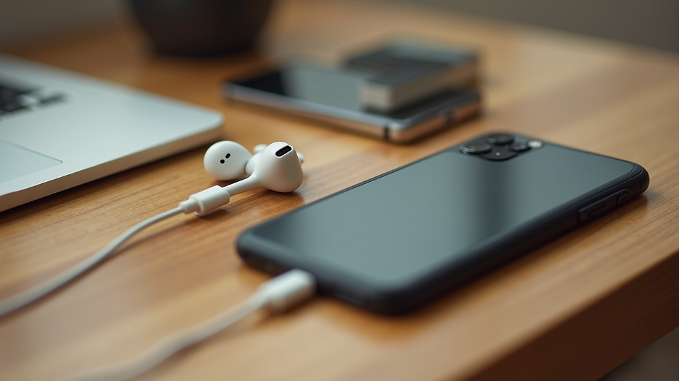 Close-up view of eco-friendly phone accessories on a wooden table