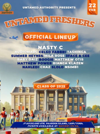 Event lineup poster displaying multiple artists with bold typography and structured layout.