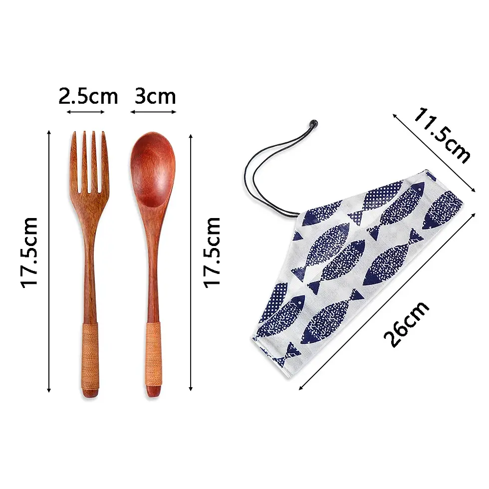 Thumbnail: Reusable Wooden Cutlery Bamboo Flatware  With Bags Spoon Fork Cutter Dinnerware