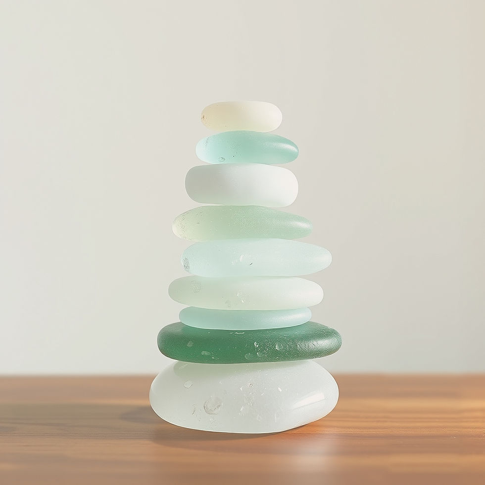Stack of smooth sea glass stones representing balance.