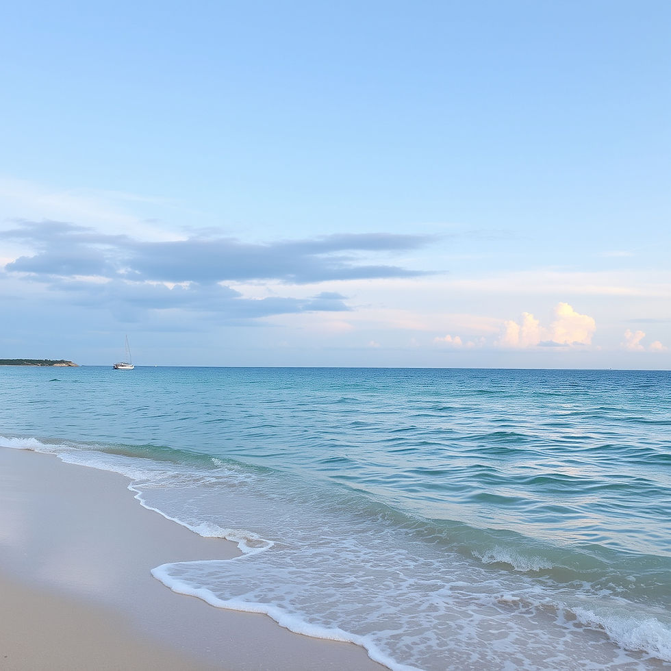 Clam waves washing onto a peaceful sandy beach