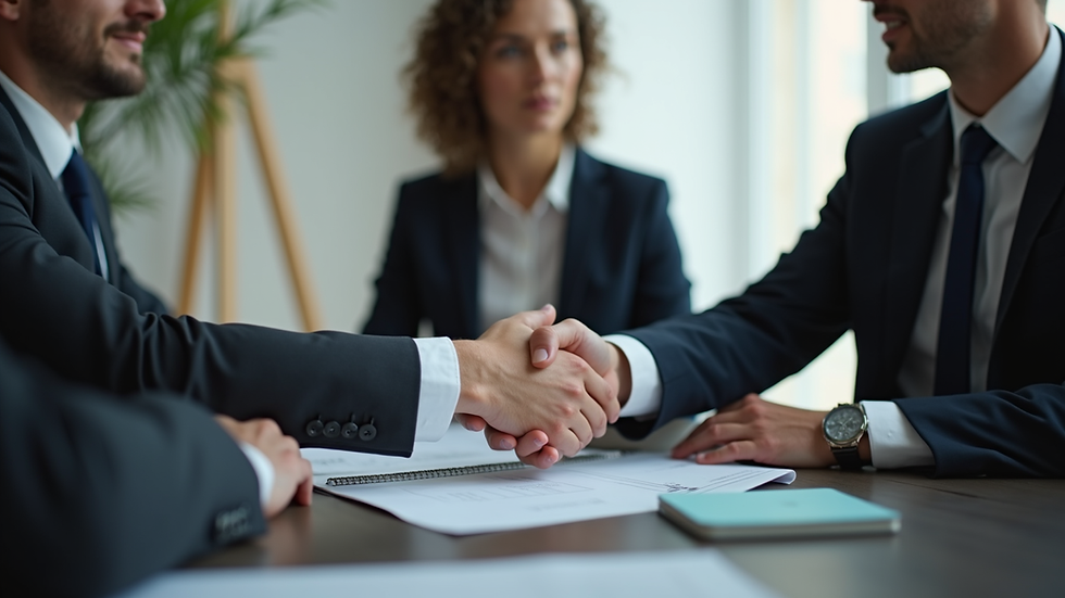 Eye-level view of a professional mediator facilitating a business negotiation