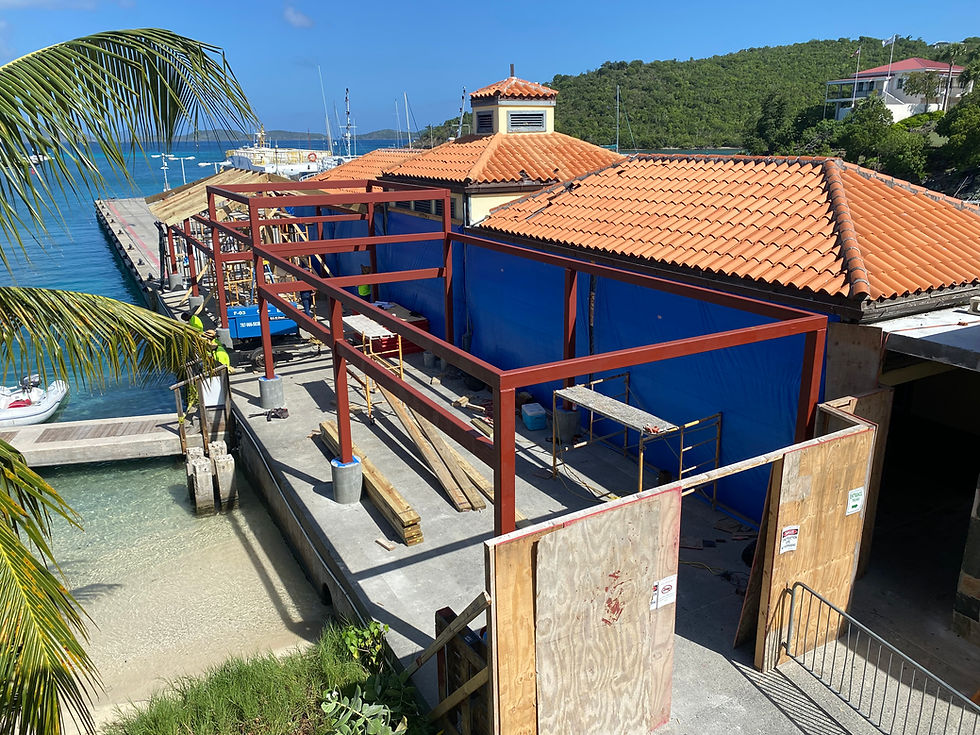 Image of the ongoing construction work at the Boynes Dock in Cruz Bay