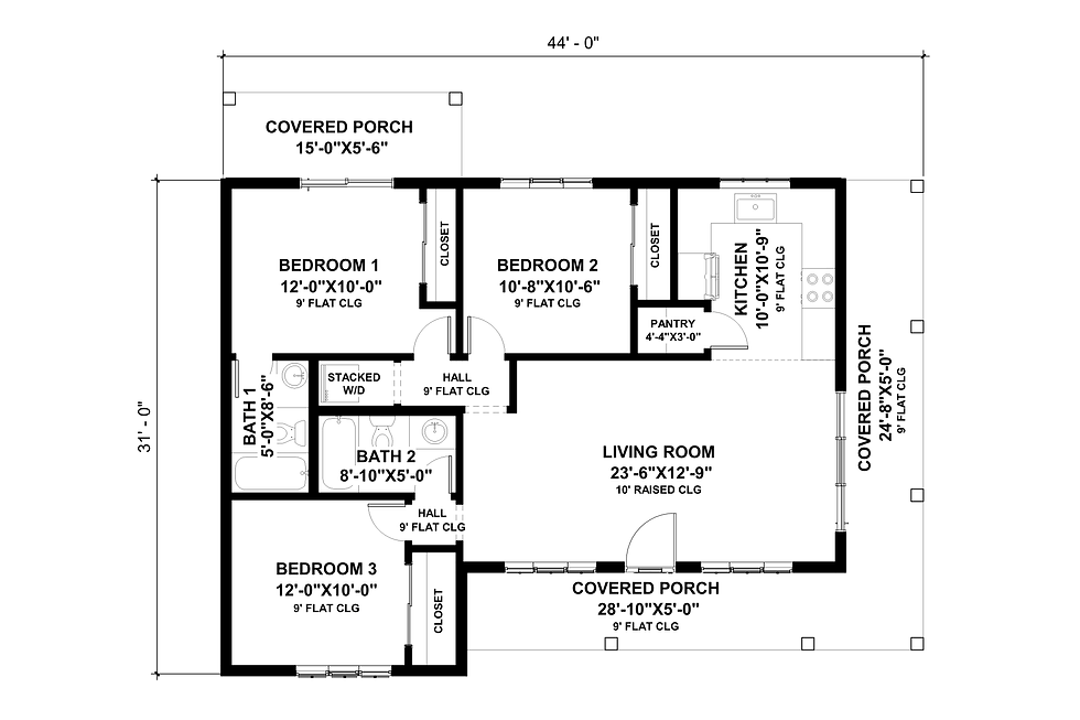 Thumbnail: Plan 22-223.1 (1055 Sq Ft -  3Bed/2Bath)